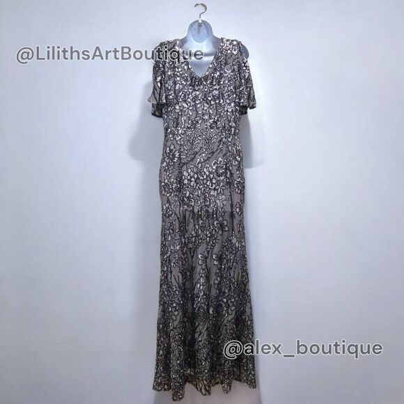 Alex Evening Cold Shoulder Sequin A-line Dress(C036)-Size 10 for Women - Picture 4 of 11